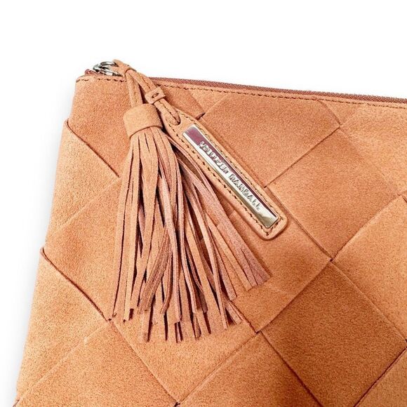 LOEFFLER RANDALL Chestnut Brown Woven Suede Logo Tassel Clutch 11 x 8 - Picture 3 of 9